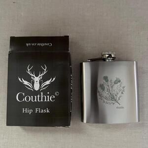 Couthie Silver Hip Flask Embossed Thistle design NWT